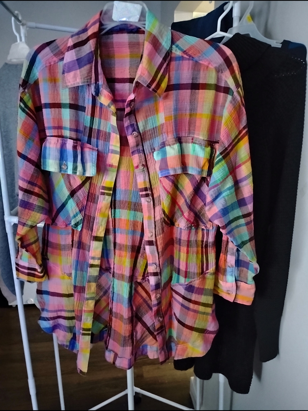 Pilcro Multicolor Plaid Tunic - Pink, Yellow, Blue, Green, Purple